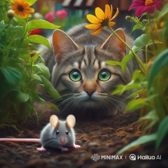 Cat and Mouse Chase in a Lush Garden – AI Generated Video | Hailuo AI