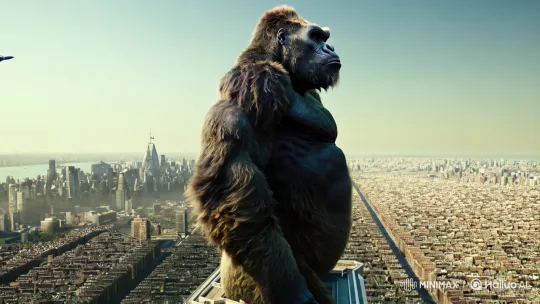 King Kong Watches Patrouille de France Over Urban Skyline – AI Generated Video | Hailuo AI