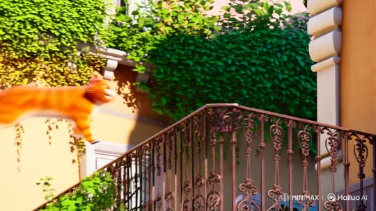 Orange Cat's Urgent Journey Across Sunlit Balcony – AI Generated Video | Hailuo AI