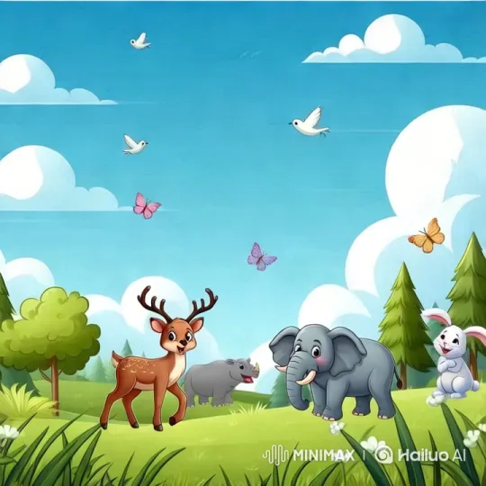 Animals Enjoy Cheerful Gathering in a Lush Meadow – AI Generated Video | Hailuo AI