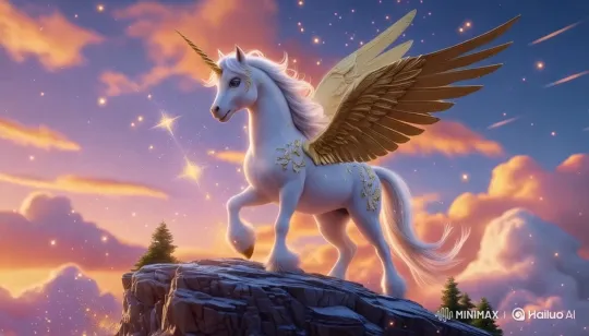 Magical Pegasus on Mount Aurora at Sunset – AI Generated Video | Hailuo AI