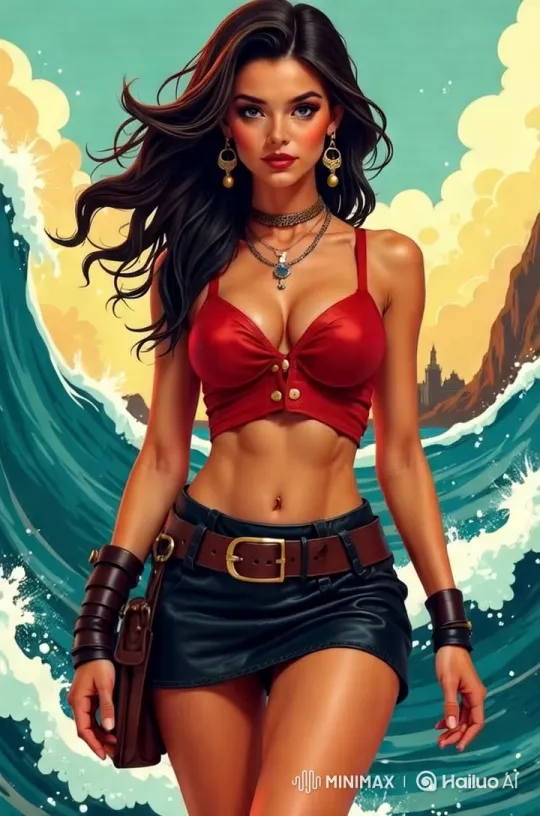 Confident Woman Amidst Dynamic Waves and Swirling Clouds – AI Generated Video | Hailuo AI