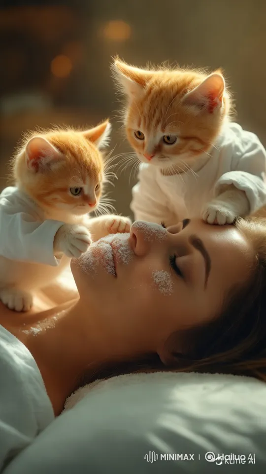Whimsical Spa Scene: Tiny Cats Apply Powdered Sugar Art – AI Generated Video | Hailuo AI