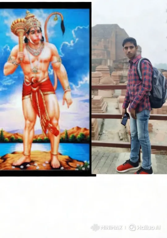"Modern Youth at Ancient Ruins with Hanuman Painting" – AI Generated Video | Hailuo AI
