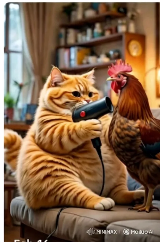 Cat and Rooster Share a Playful Moment – AI Generated Video | Hailuo AI