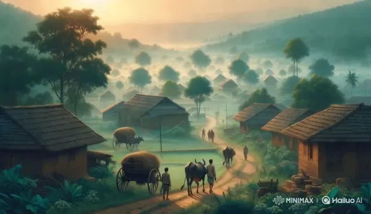 Village Sunrise: Friends' Walk Amidst Tranquil Beauty – AI Generated Video | Hailuo AI