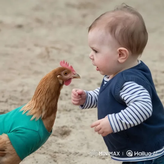 Boy Fights Chicken in Quick, Dramatic Encounter – AI Generated Video | Hailuo AI