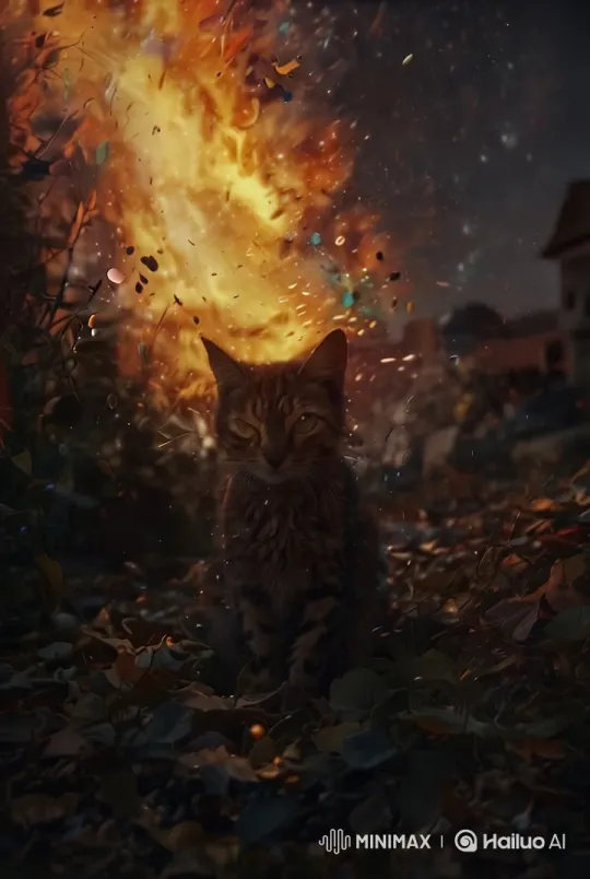 Golden Hour Cat Silhouette Amidst Fiery Background – AI Generated Video | Hailuo AI