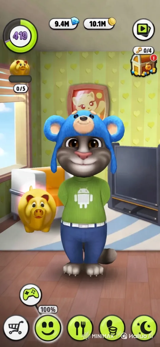 Cute Cat in Cozy Room with Android Hat – AI Generated Video | Hailuo AI