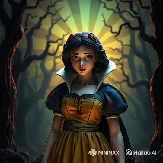 Snow White in a Haunting Forest Amidst Shadows – AI Generated Video | Hailuo AI