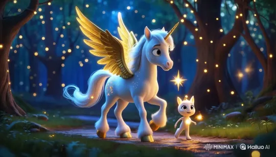 Enchanted Forest Journey with Pegasus and Companion – AI Generated Video | Hailuo AI