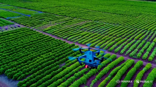 Drone Captures Serene Transition from Garden to Mountain Summit at Sunset – AI Generated Video | Hailuo AI