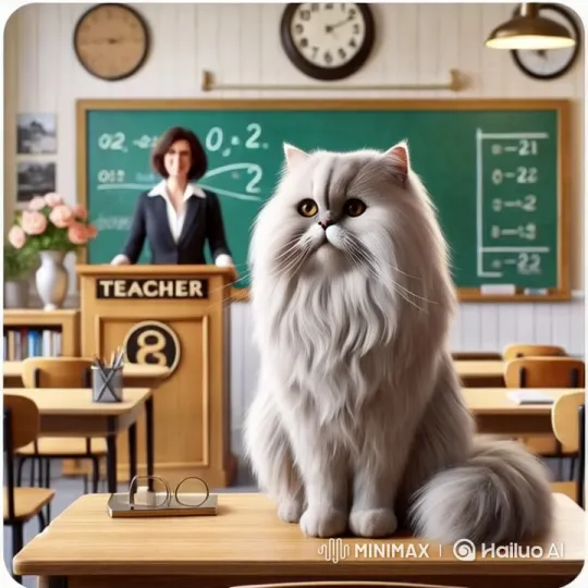 Live2D Animated Classroom Scene with Cat and Teacher – AI Generated Video | Hailuo AI