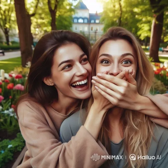 Joyful Women Laughing in Scenic Park with Historic Background – AI Generated Video | Hailuo AI
