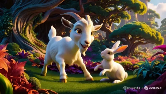 Joyful Goat and Rabbit in Enchanted Forest – AI Generated Video | Hailuo AI