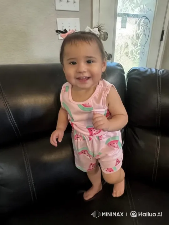 Joyful Child on Couch with Watermelon Outfit – AI Generated Video | Hailuo AI