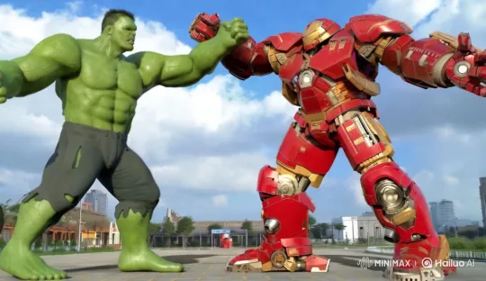 Hulk and Iron Man's Hulkbuster Engage in Intense Urban Battle – AI Generated Video | Hailuo AI