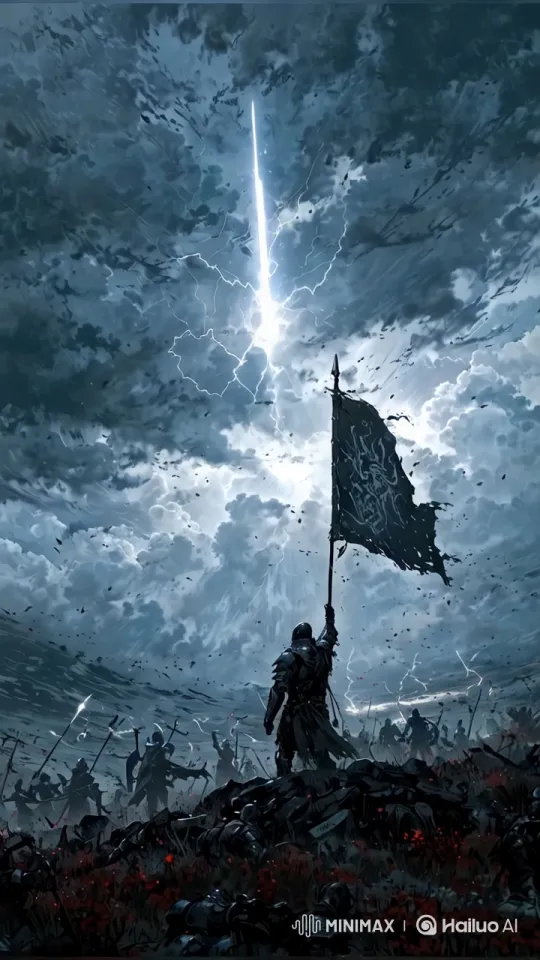 Dynamic Epic Battle: Knights, Storm, and Resilience Flag – AI Generated Video | Hailuo AI