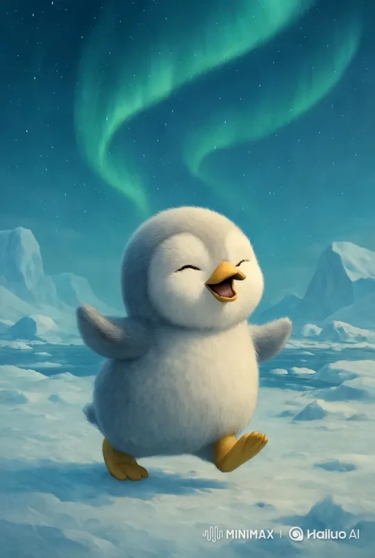 Joyful Baby Penguin Playfully Opens Beak, Captured on Camera – AI Generated Video | Hailuo AI