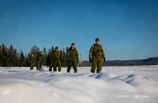 Soldiers March Through Snowy Landscape With Determination – AI Generated Video | Hailuo AI