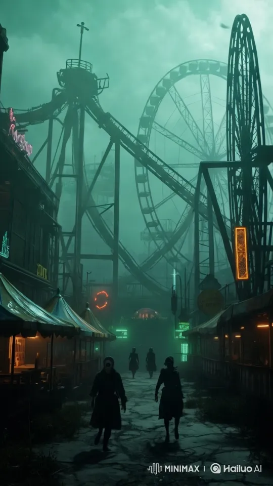 Eerie Abandoned Amusement Park at Night – AI Generated Video | Hailuo AI