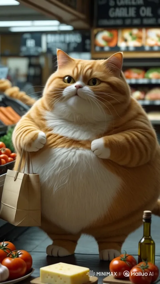 Chubby Orange Cat on a Grocery Shopping Mission – AI Generated Video | Hailuo AI