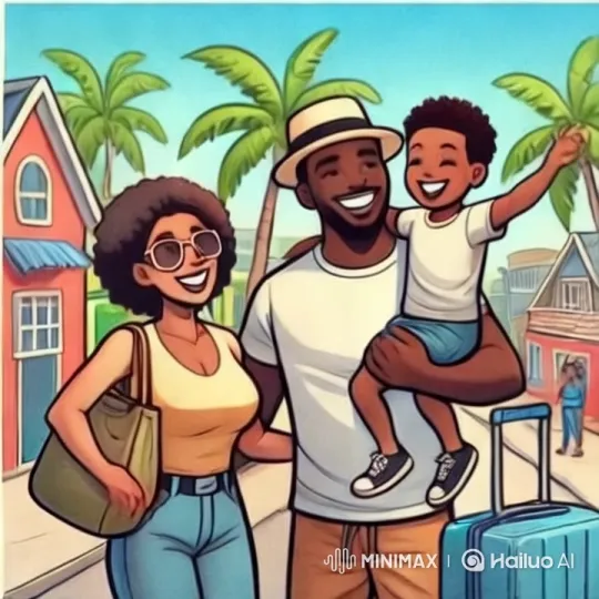 Family Celebrates Jamaica with Joyful Walk in Colorful Street – AI Generated Video | Hailuo AI