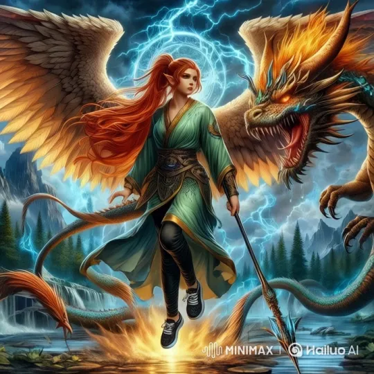 Majestic Warrior and Dragon Ascend in Stormy Sky – AI Generated Video | Hailuo AI