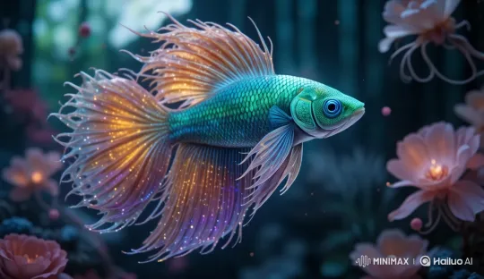 Vibrant Betta Fish in Dreamy Underwater Garden – AI Generated Video | Hailuo AI
