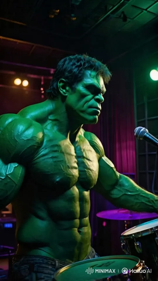 Green Figure Enthusiastically Performing Rock Song on Stage – AI Generated Video | Hailuo AI