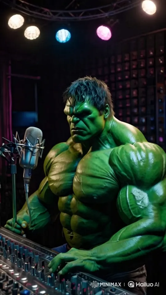 Muscular Singer Performs with Passion in Studio – AI Generated Video | Hailuo AI