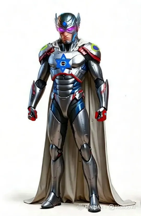 Futuristic Jewish Superhero in Metallic Armor and Star of David Design – AI Generated Video | Hailuo AI