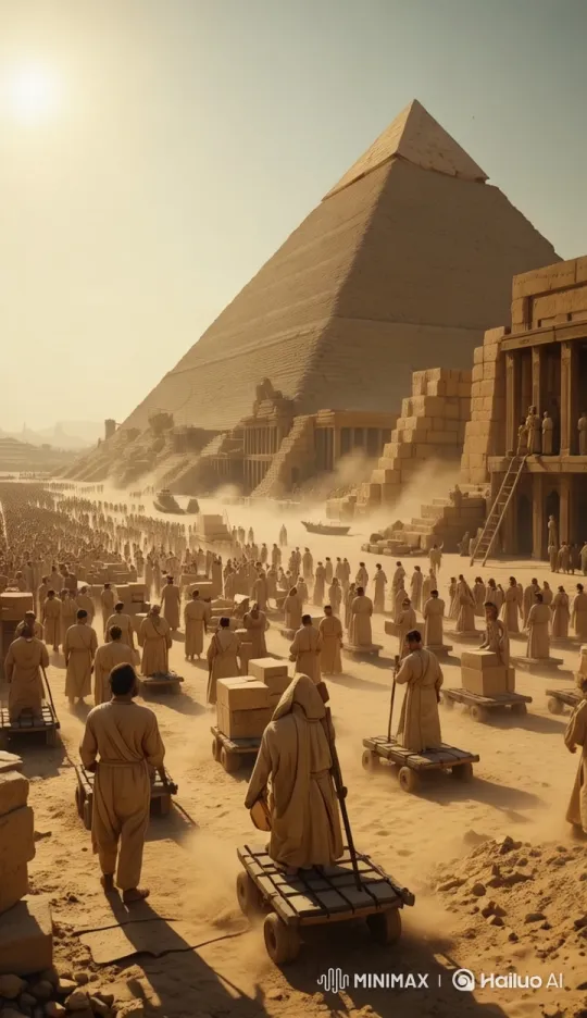 Ancient Egyptian Pyramid Construction in Live2D Cinematic Detail – AI Generated Video | Hailuo AI