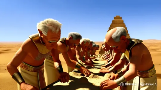 Egyptian Elders Build Pharaoh's Grand Tomb in Desert Majesty – AI Generated Video | Hailuo AI
