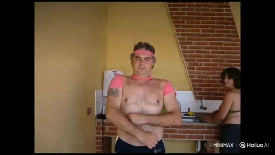 Man Dances Feminine Hawaiian Dance in Kitchen – AI Generated Video | Hailuo AI