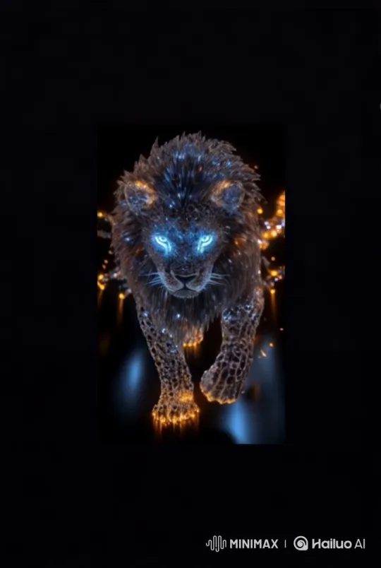Luminescent Lion: A Majestic Journey Through Darkness – AI Generated Video | Hailuo AI