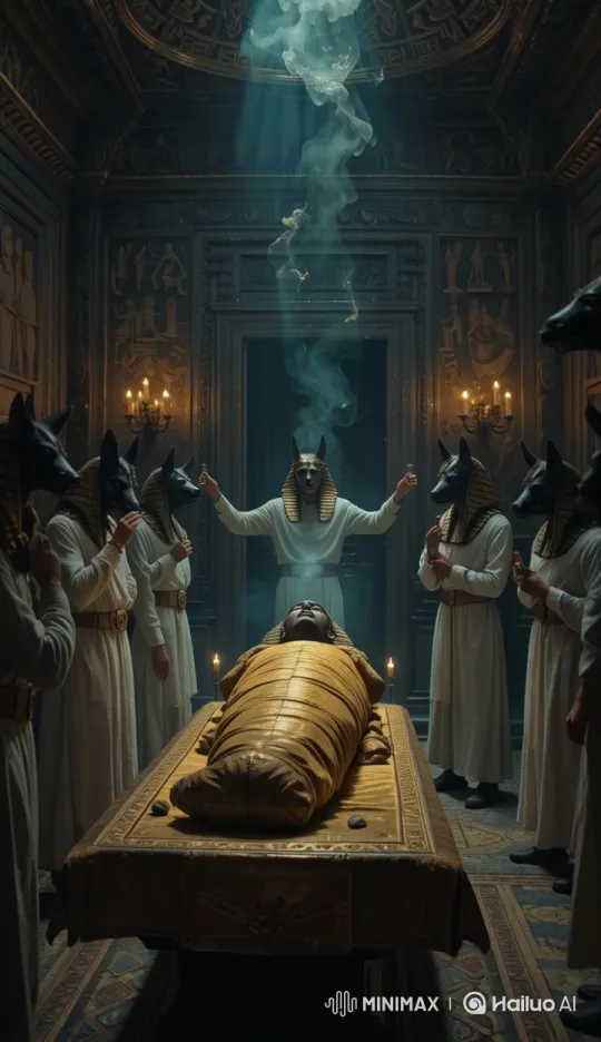 Egyptian Embalming Ritual in Candle-Lit Chamber – AI Generated Video | Hailuo AI