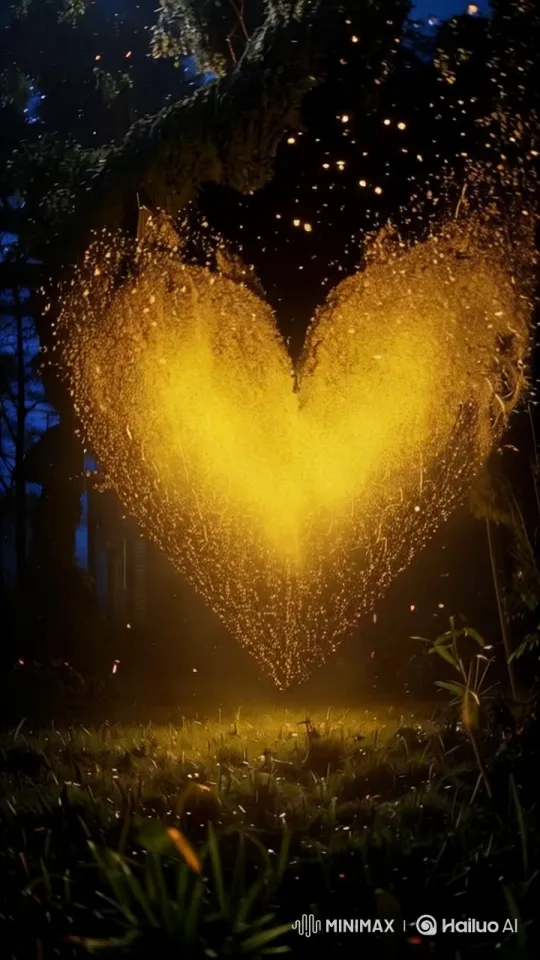 Enchanted Heart of Glowing Fireflies in Night Forest – AI Generated Video | Hailuo AI