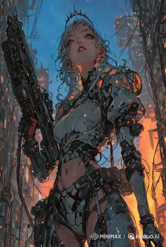 Cyberpunk Female Warrior in Futuristic Cityscape – AI Generated Video | Hailuo AI