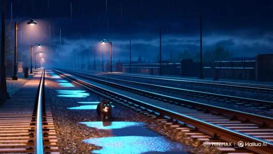 A Cat's Journey on Rainy Train Tracks – AI Generated Video | Hailuo AI