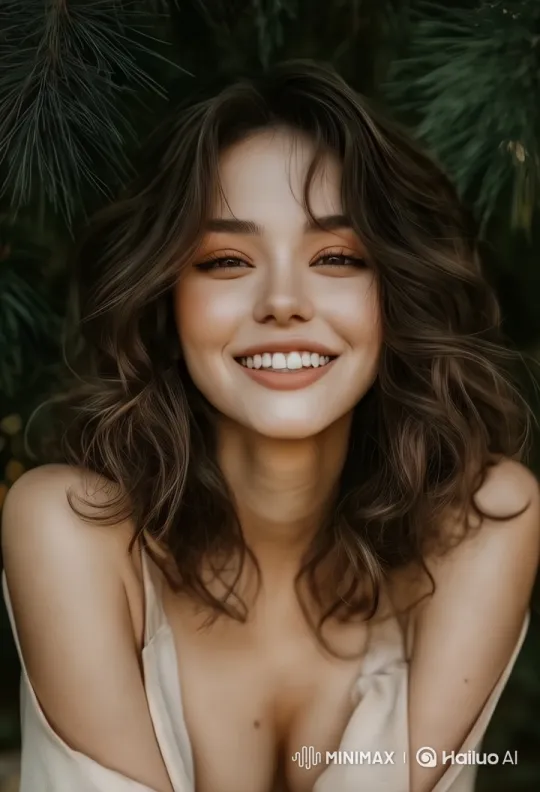 Woman with Wavy Hair in Lush Green Background – AI Generated Video | Hailuo AI
