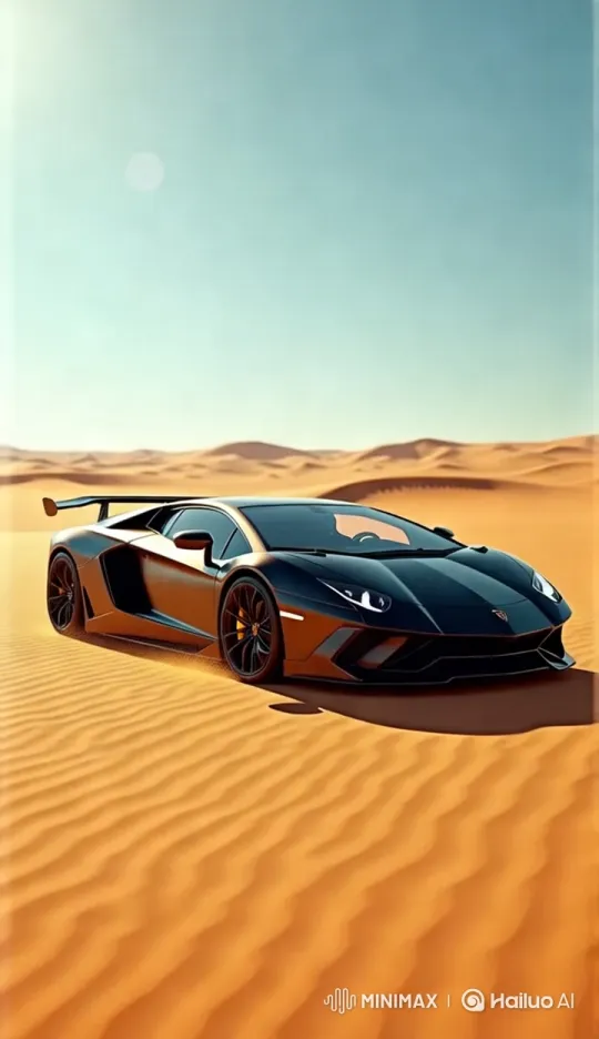 Monster Truck Crushes Lamborghini in Desert Scene – AI Generated Video | Hailuo AI