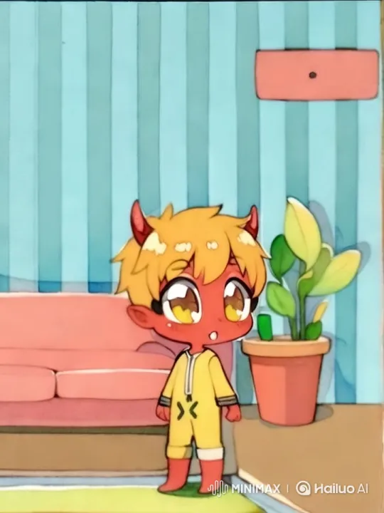 Adorable Baby with Horns in Cozy Room – AI Generated Video | Hailuo AI