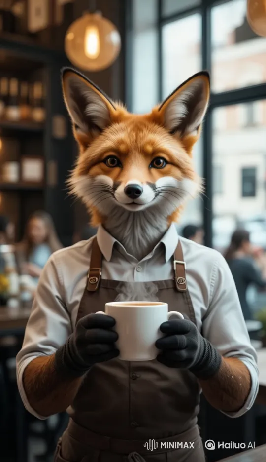 Fox Barista Offers Coffee in Cozy Café Animation – AI Generated Video | Hailuo AI