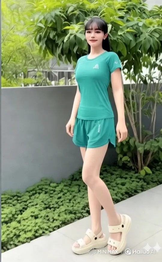 Athlete Showcases Sports Gear Amidst Greenery – AI Generated Video | Hailuo AI