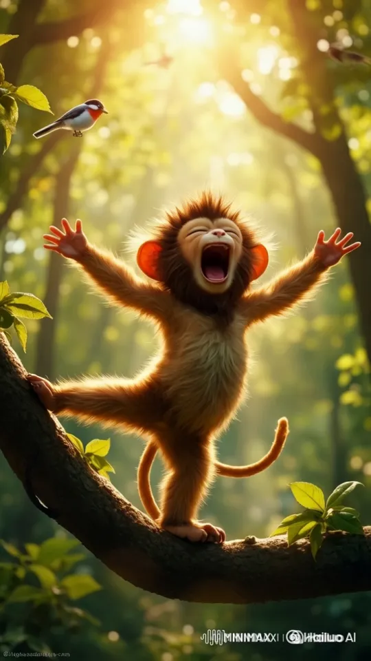 Tiny Hanuman Practices Yoga in Enchanting Forest – AI Generated Video | Hailuo AI