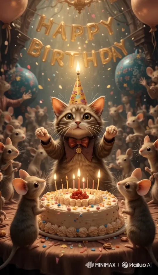 Joyous Birthday Celebration with Dancing Mice – AI Generated Video | Hailuo AI