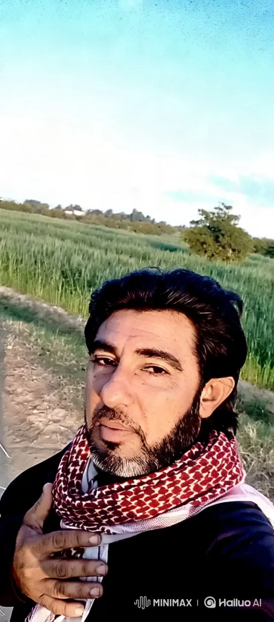 Man in Red Scarf Amidst Scenic Green Landscape – AI Generated Video | Hailuo AI