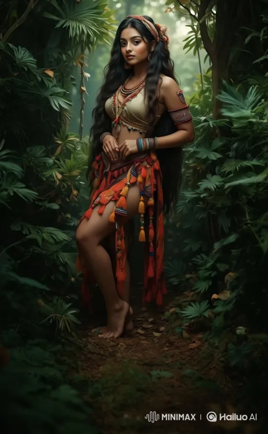Graceful Model Showcases Style in Verdant Forest Setting – AI Generated Video | Hailuo AI