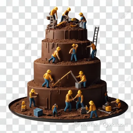 Chocolate Cake Decorated with Miniature Construction Workers – AI Generated Video | Hailuo AI